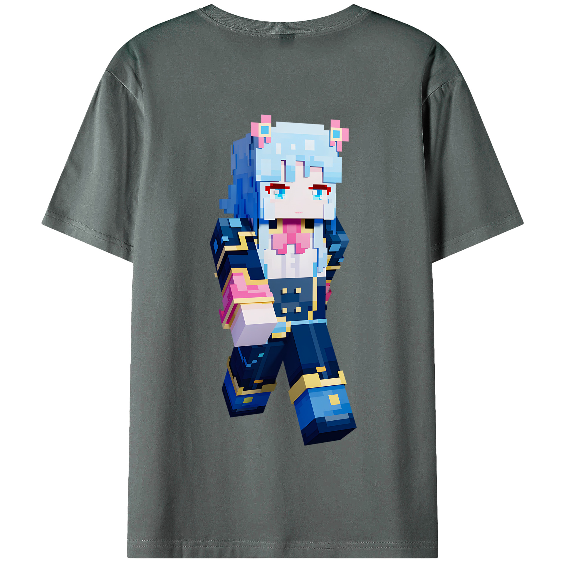 （画像用） マインクラフト ブロックの世界 Minecraft MC Block world 綿100％半袖Tシャツ（背面プリント）